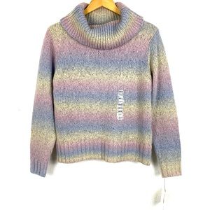 Woolrich NWT Wool Blend Pastel Devona Dusk Rainbow Cowl Neck Turtleneck Sweater